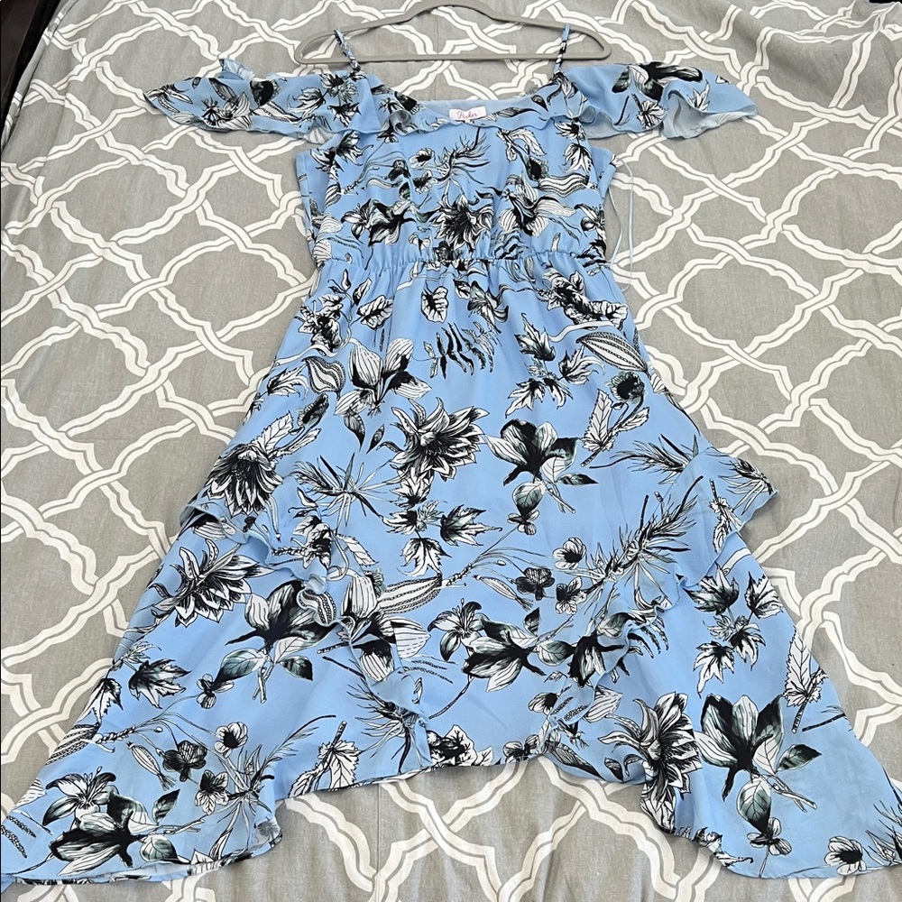 NWT Parker Floral Blue Off-Shoulder Dress Sz L